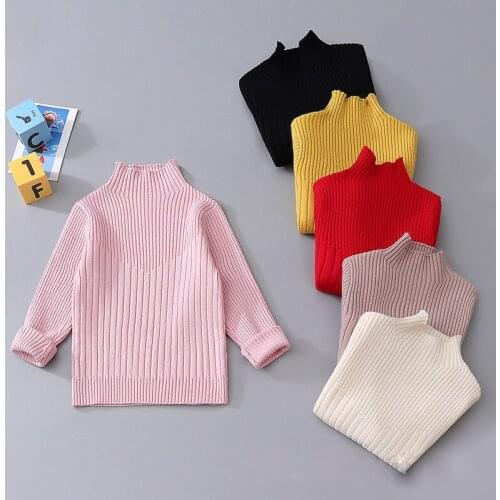 Big Girls Sweater Children Knitted Pullover Autumn Winter Girls Clothes Solid Turtleneck Sweater For Girls 2-13T RT636