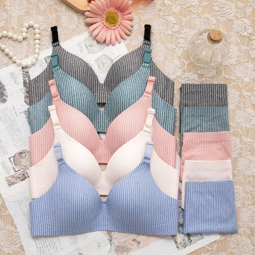 Young Women Fashion Sexy Seamless No Steel Ring Girl Bra Set Gathering Student Underwear Adjustment Type Upper Support Small Bra