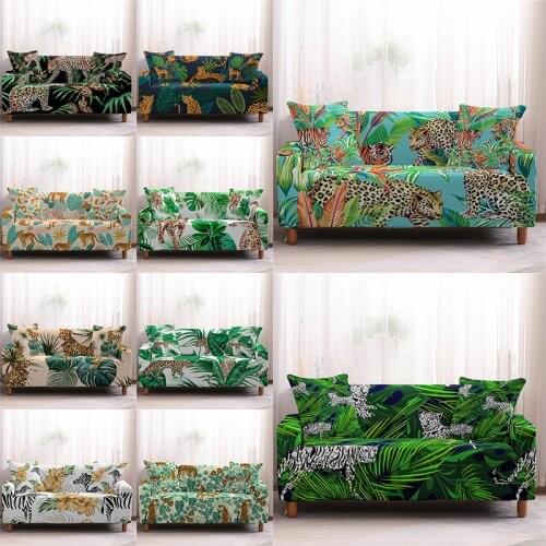 1/2/3/4 Seat Sofa Cover Green Tropical Plants Non-slip Cover Animal Spandex Stretch Sofa Covers Living Room Protective Cover