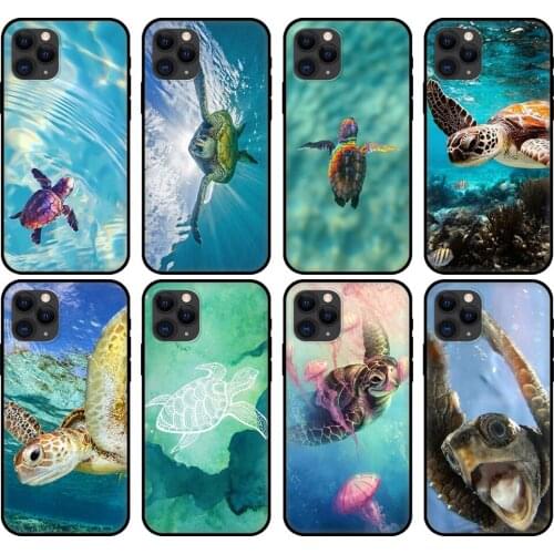 Black tpu case for iphone 5 5s se 2020 6 6s 7 8 plus x 10 XR XS 11 12 mini pro MAX back cover Sea Turtle Aqua