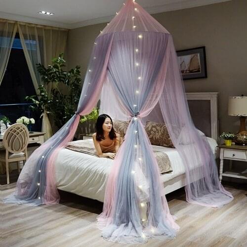 Double-Layer Dome Princess Bed Curtain Three-Door Mosquito Net Suspended round Hanging Mosquito Net With LIght bed tent