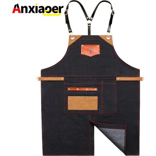 Apron Korean fashion denim custom printing LOGO printing cafe hairdresser florist men and women restaurant overalls