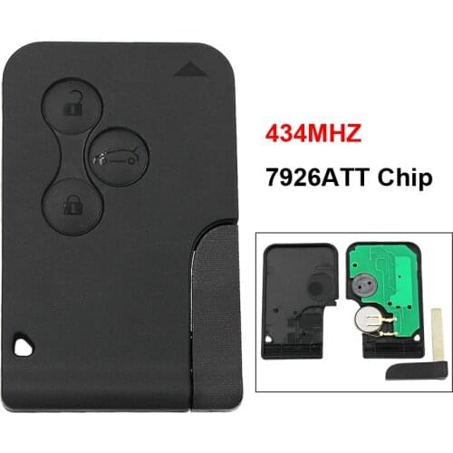 3 Button Remote Car Key Smart Card Key Fob 434MHZ with 7926ATT Chip Uncut Key Blade for Renault Megane Scenic 2003-2008