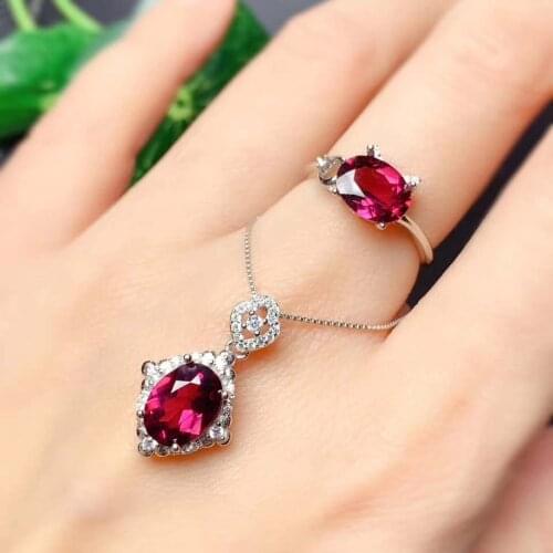 Jewelry set Natural Garnet Ring Pendant sets Women Jewelry 7x9mm