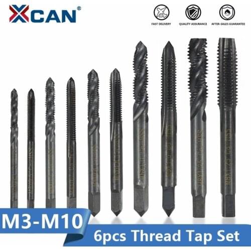 XCAN Thread Tap Set 6pcs M3 M4 M5 M6 M8 M10 Nitride Coated Spiral/Straight Tap Drill Bit Threading Tools Metric Screw Thread Tap