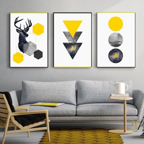Nordic Living Room Wall Decorative Painting Abstract Geometric Elk Mural Sofa Wall Painting Hanging Poster Canvas Art Print