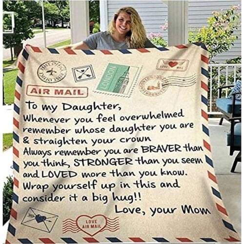 Flannel Throw Blanket to My Daughter or Son Letter Printed Quilts Dad Mom for Daughters Air Mail Blanket Encourage and Love