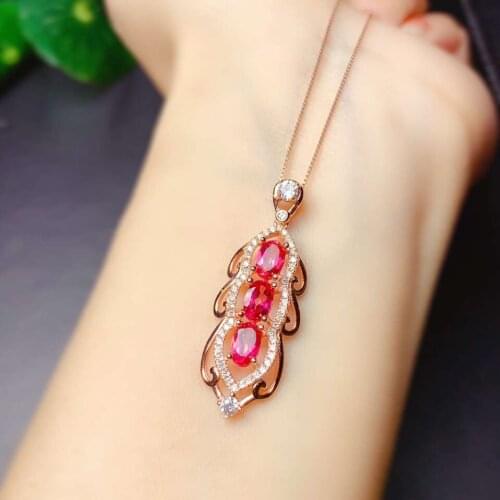 Attractive natural red topaz necklace for women silver shiny jewelry 925 sterling silver red gem girl birthday gift for New Year