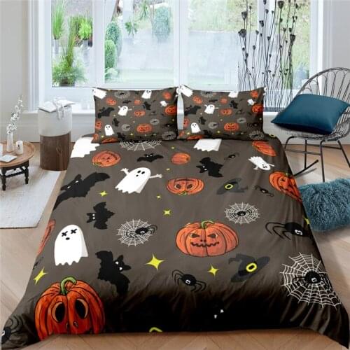 Luxury 3D Cartoon Pumpkin Print Kids Bedding Set Comfortable Halloween Duvet Cover Pillowcase Home Textile Queen and King Size