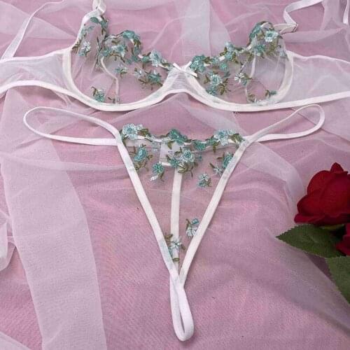 Lingerie Sexy Womens Underwear Floral Embroidery Erotic Lingerie Set Lace Transparent Sexy Things Female Underwear Set