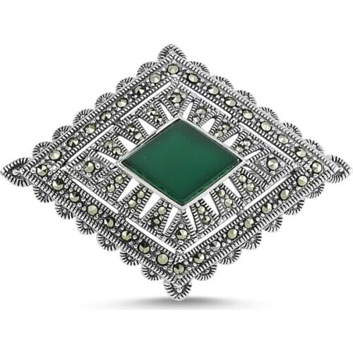 Silverlina Silver Marcasite Gemstone Brooch