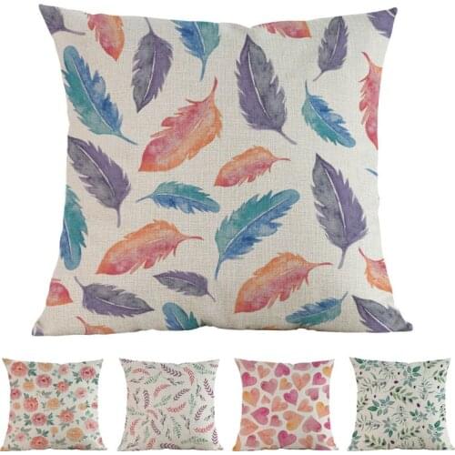 Northern Europe Fresh Style Plant Leaves Flowers Love Feathers Pattern Pillow Case Home Sofa Chair Decoration Cushion Cover