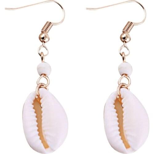 Shellhard Hot Summer Beach Natural Sea Shell Bohemian Dangle Earrings Charms Women Chic Bead Drop Earrings Fashion Jewelry Gifts