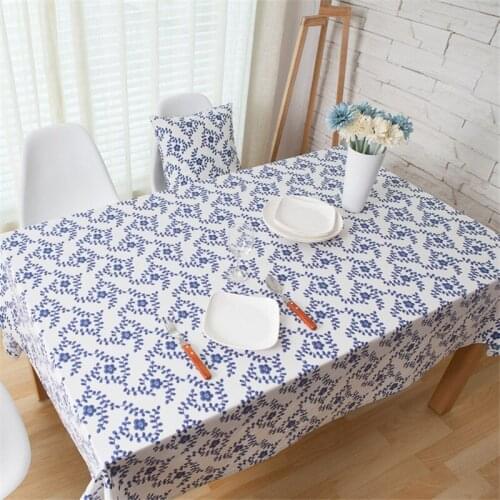 Blue And White Porcelain Cotton Linen Garden Tablecloth Coffee Table Computer Table Cover