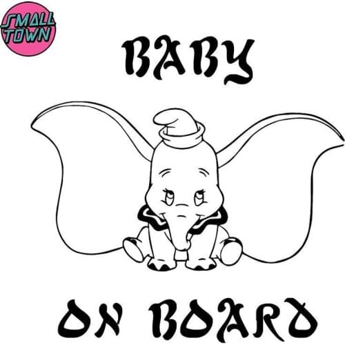 Small Town 18.9X18.5CM Flying Elephant Lovely Window Vinyl Decal BABY ON BOARD Funny Car Sticker C25-0259