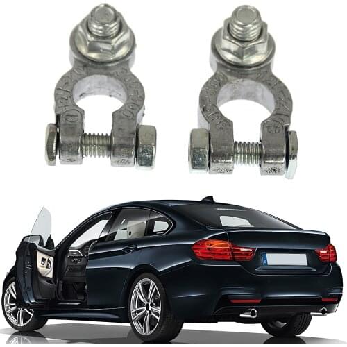 2021 12V Universal Car Battery Terminal Wire Cable Clamp Top Post Tin Plated Brass Connectors Positive + Negative