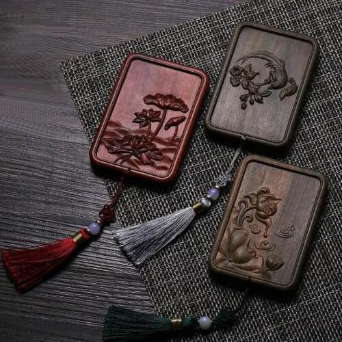 Carved Sandalwood Makeup Mirror Portable Cute Green Sandalwood Rosewood Vanity Mirror Mahogany Square Small Mirror