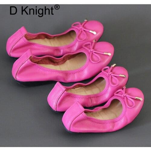 Ballet Flats Shoes Women Genuine Leather Ballerina Summer Casual Orange Red Slip on shoes for Women mocasin 2020 Big Size 25-43