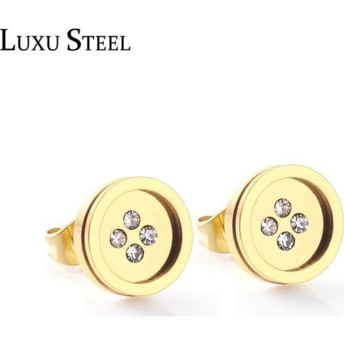 LUXUSTEEL Female Accessories Stainless Steel Round Cubic Zirconia Anti-allergy Stud Earrings Gold Silver Color Earring Jewelry