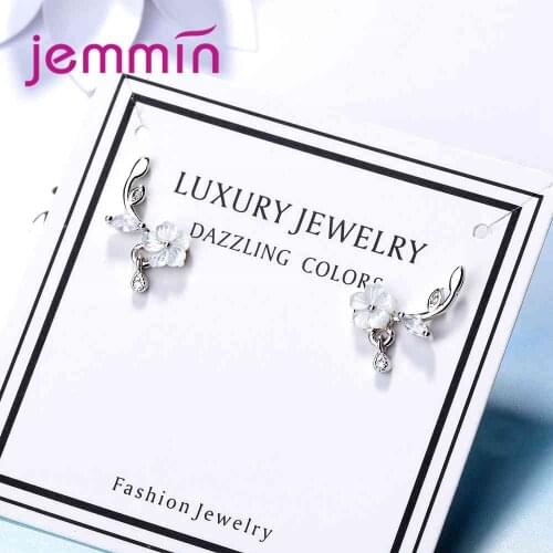 Fashion Jewelry Cute Cherry Blossoms Flower Stud Earrings for Women 925 Sterling Silver Peach Blossoms Branch Earrings