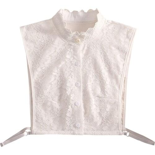 Women Lace Fake Collar Embroidery Smile Women Half Shirt Chemisie Ruffle Faux Col Stand Collars Lapel Shirt Sweater Neck Tops