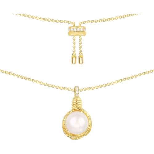 SLJELY Luxury 925 Sterling Silver Zircon Yellow Gold Color Intemporel White Pearl Pendant Necklace Women Fine Party Jewelry