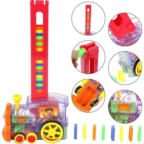 1 Set Train Toys 60pcs Domino Rally Electronic Train Model With Sound Light Kid Educational Toy Model Dominoes Set Birthday Gift