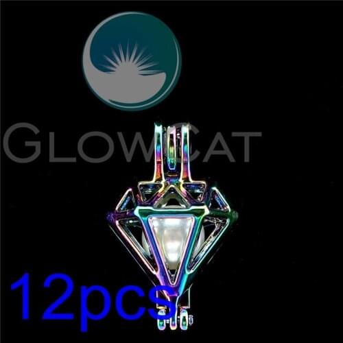 12x R-C486 Rainbow Geometry Shape Pearl Cage Jewelry Making Essential Oil Diffuser Aroma Beads Cage Locket Pendant