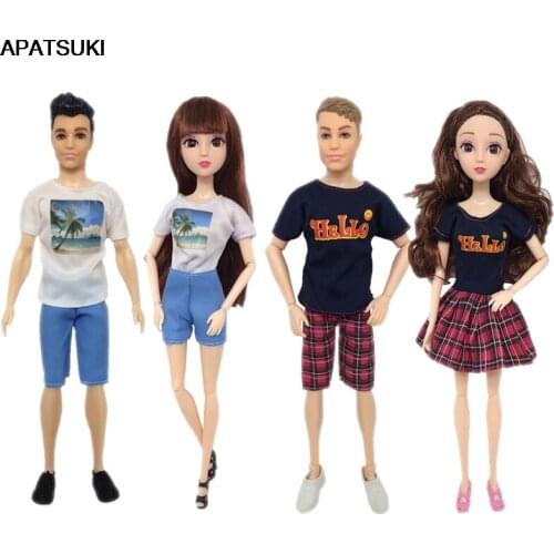 2sets/lot White Black Daily Casual Couple Lover Clothes For Barbie Doll Accessories Boy Doll Clothes For Ken Doll 1/6 Kids Toy