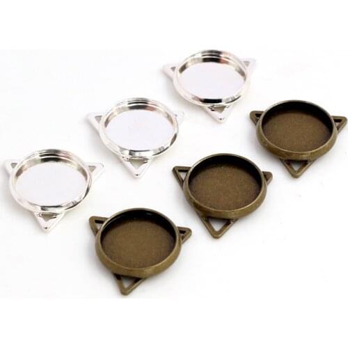 20pcs/lot 12mm Inner Size Silver Plated Bronze Plated Material Simple Style Cabochon Base Cameo Setting Charms Pendants Tray