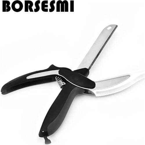 2019 New 2 in 1 function smart scissors knife&board stainless steel household food Shears knife vegetable Cutter Scissors
