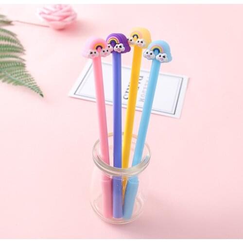 40 pcs/lot Kawaii Rainbow Gel Pen Cute 0.5mm black ink Neutral Pen school writing Supplies Promotional Gift
