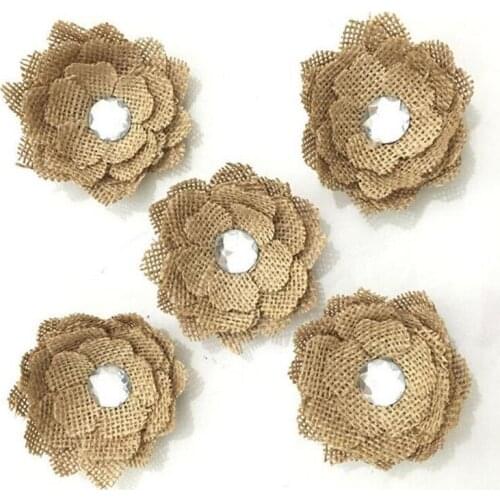 5pcs* Burlap Flowers Embellishments for Weddings Decoration, Hair Accessories, Scrapbooking or Crafts AA8014