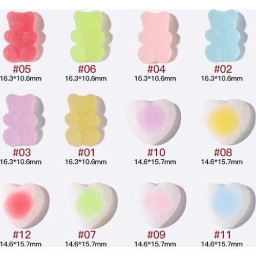6Pcs/Set Candy Color Resin Bear Nail Jewelry Girly Heart Kawaii Love Heart Shape Gummy DIY Nail Art Ornaments