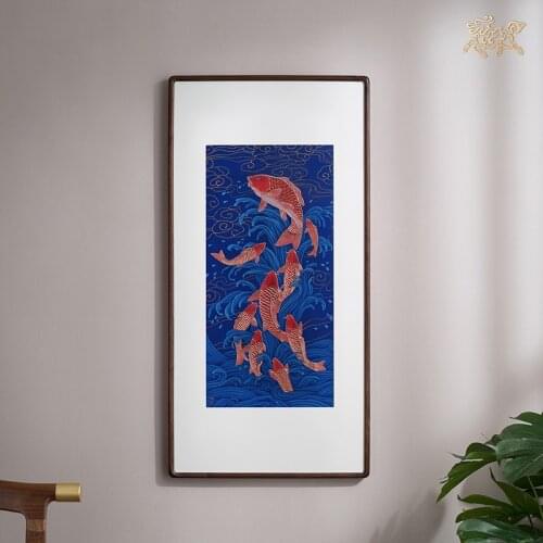 90cm large Company home wall high grade Bronze sculpture decorative painting ZHAO CAI 9 fishes bring wealth GOOD LUCK FENG SHUI