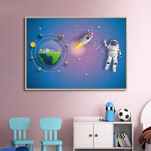 Astronaut In Modern Cartoon Universe Canvas Painting Wall Art Nordic Posters and Prints Wall Pictures for Living Room Decoration