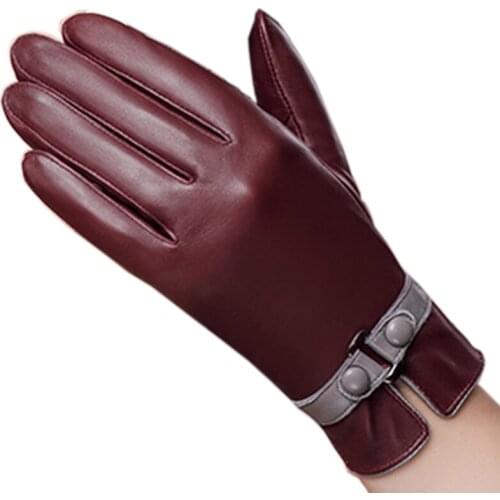 Velvet Genuine Leather Gloves Fashion Trend Women Sheepskin Glove Thermal Winter Plus Leather Driving Gloves NW745-5