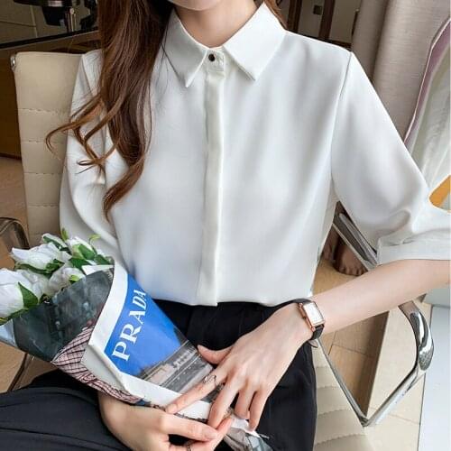 White Summer Blouse Short Sleeve Women Tops Anti-wrinkle Design High Quality Satin Shirt Ladies Professional Blouses Tunics