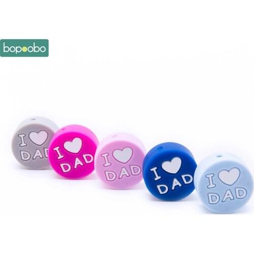 Bopoobo 5pcs Silicone Teether Disc I Love DAD Baby Nursing Food Grade Silicone Tooth Training Diy Pendant Necklace Accessories