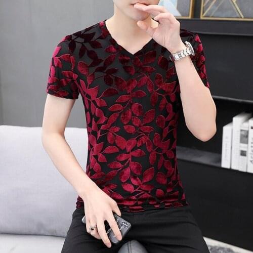 Burgundy Velour T Shirts For Mens Velvet Claret Tee Blouse Red Cozy Soft Stretch Clothes Social Club Outfits Elastic Tops Mens