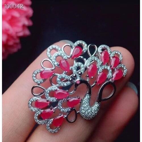 Natural Red Ruby Pearl Brooch S925 Silver Natural Gemstone Brooch Pendant Trendy Flower Basket Women Two Wears Wedding Jewelry