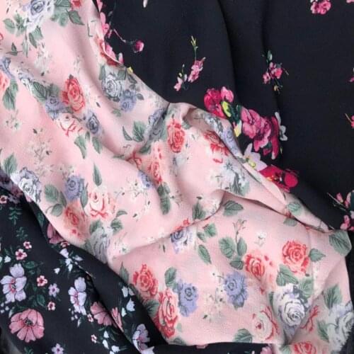 Floral Micro-elastic Opaque Paris Beads Chiffon Fabric By The Per Meter for Dress Flower Printed Thick Summer Drape Soft Cloth