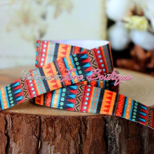 FLRA Elastic5/8 Aztec printed fold over elastic, FOE headband elastic for making diy hair ties, fold over elastic by the yard