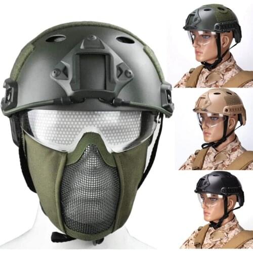 FPJ Type Airsoft Tactical Multifunctional Fast Helmet with Visor Goggles Version Black Comes with a Half Face Metal Mesh Airsoft