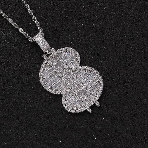 New Hip Hop Jewelry Luxury Iced Out big square Zircon Dollar Money Sign Pendant Necklace With Free 24 Inches Chain