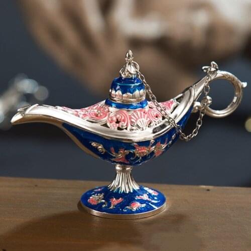 Aladdin Lamp Decor Crafts Vintage Carved Incense Burner Retro Tea Pot Oil Gift Ornaments Traditional Home Arts Zinc Alloy