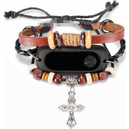 2019 hot Beading Bracelet Strap Replacement For Xiaomi Mi Band 2 Smart Wristband Brown gift