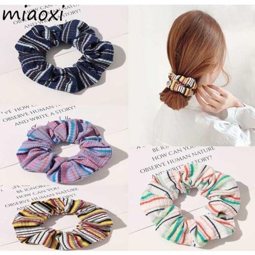 New Candy Retro Women Elastic Hair Band For Girl Sweet Striped Hairband Cute Womens Hair Circle Head Rope Sale