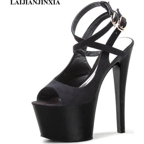 LAIJIANJINXIA New Black Womens Shoes Women 17CM High Heels Sandals Women Pumps Summer Autumn Big Size Peep Toe Custom Color