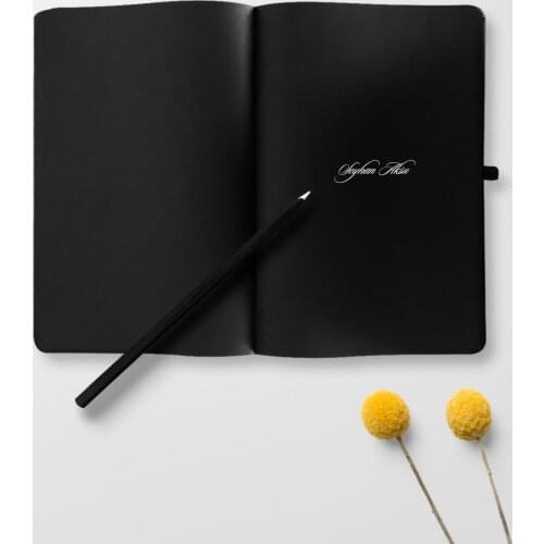 Personalized White Pen Black Notebook Reliable Quality Cost Effective Souvenir Book Moment Gift Black Color Vicinity Noble